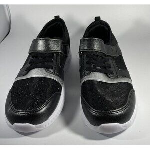 NEW Girls Black Glittery Sneakers Slip Ons Lightweight 34